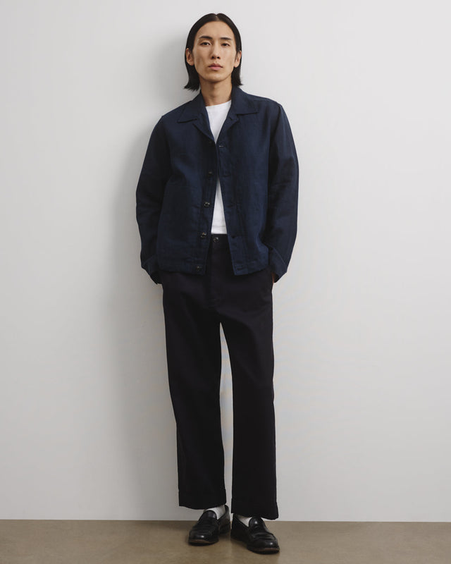 Mickey unlined coach jacket in linen, blue - Blu notte