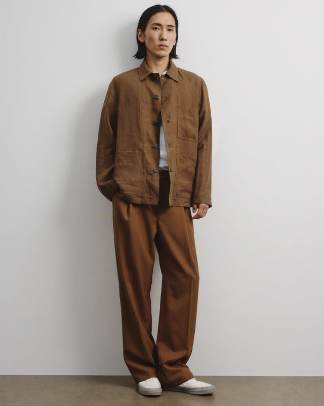 Luke unlined work jacket in linen, brown - Ghianda