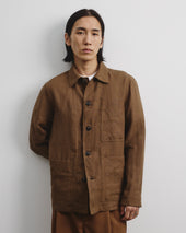Luke unlined work jacket in linen, brown - Ghianda