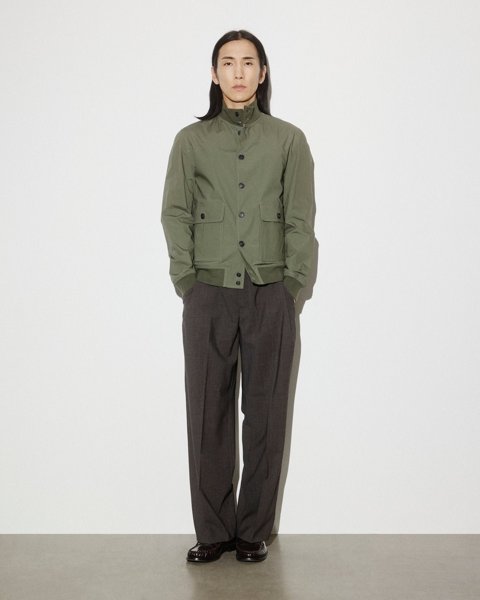 Unlined Valstarino In Stretch Cotton Poplin Green Frantoio