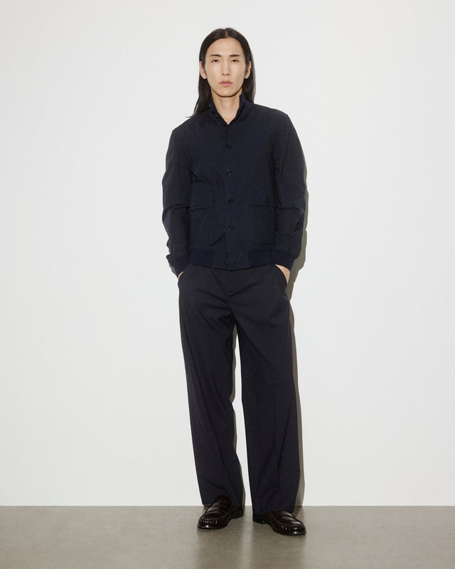 Unlined Valstarino in stretch cotton poplin. Blue - Navy