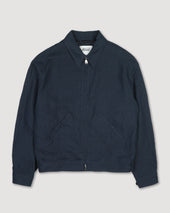 Stan bomber jacket in pure linen. Blue - Blu notte