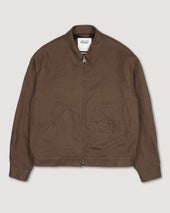 Stan bomber jacket in pure linen. Brown - Caramello