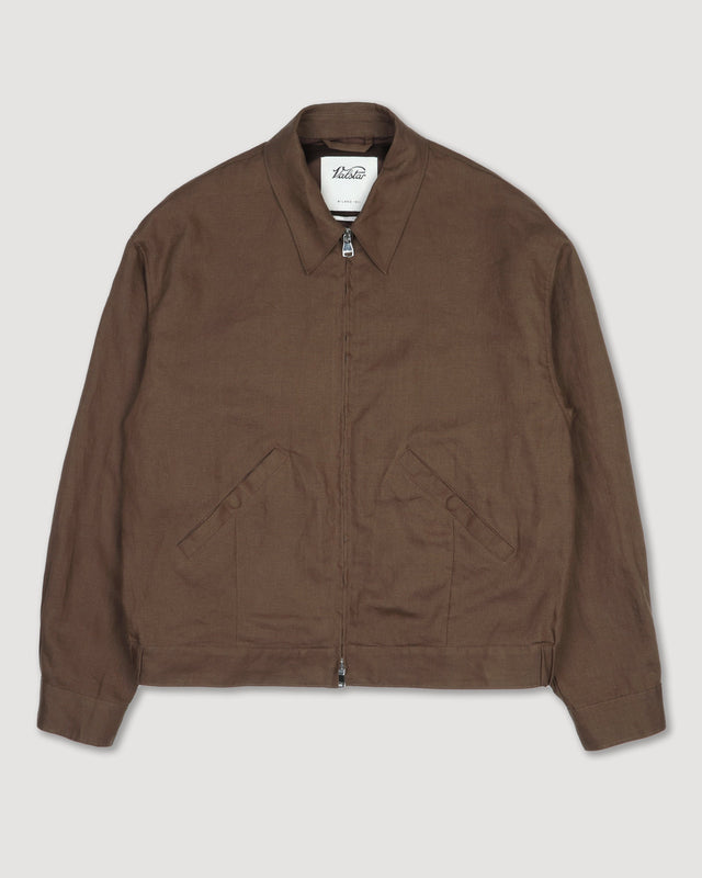 Stan bomber jacket in pure linen. Brown - Caramello