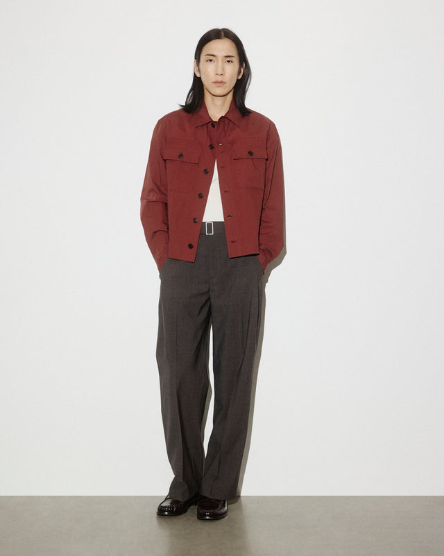 Brixton overshirt jacket in stretch cotton poplin. Unlined. Orange - Ruggine