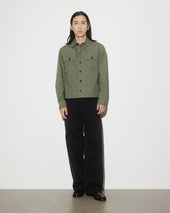Brixton overshirt jacket in stretch cotton poplin. Unlined. Green - Frantoio