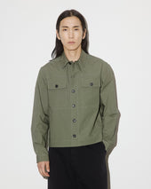 Brixton overshirt jacket in stretch cotton poplin. Unlined. Green - Frantoio