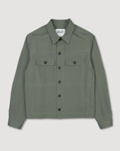 Brixton overshirt jacket in stretch cotton poplin. Unlined. Green - Frantoio