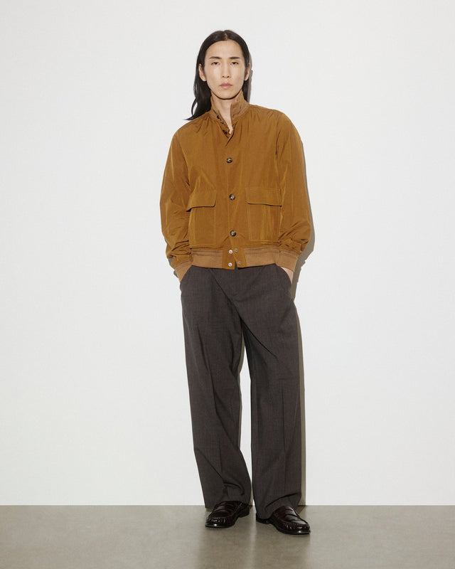 Unlined Valastarino jacket in water repellent peach touch cotton/nylon fabric. Brown - Cigar