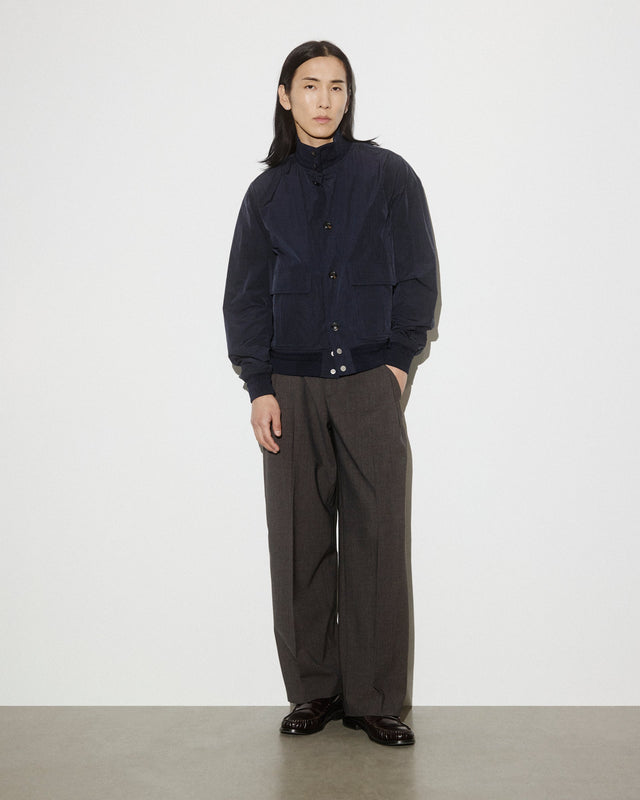 Unlined Valastarino jacket in water repellent peach touch cotton/nylon fabric. Blue - Navy