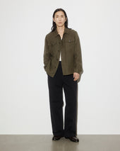 Ayler linen overshirt jacket, unlined. Green - Oliva