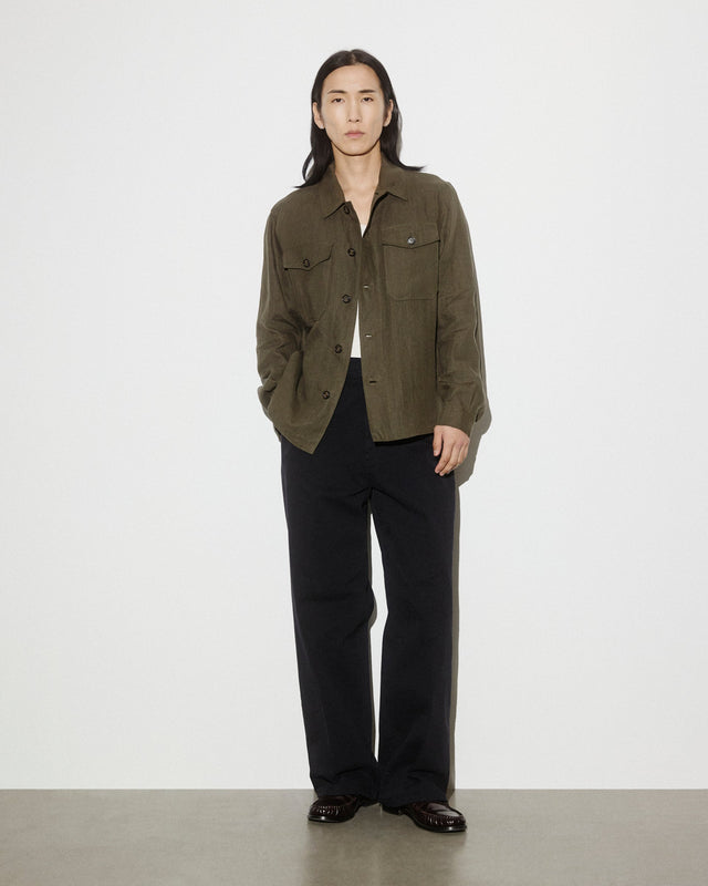 Ayler linen overshirt jacket, unlined. Green - Oliva