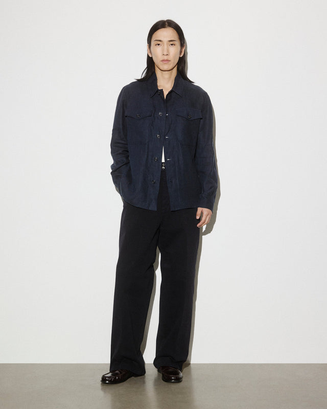 Ayler linen overshirt jacket, unlined. Blue - Blu notte