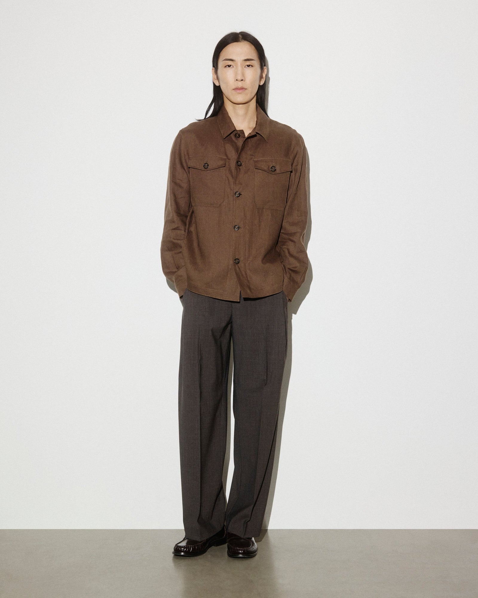Ayler Linen Overshirt Jacket Unlined Brown Caramello