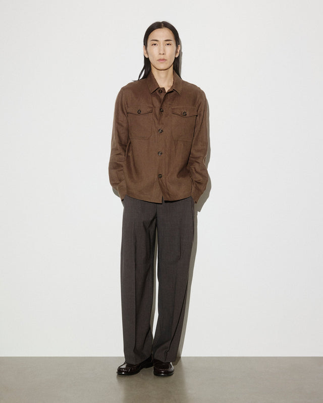 Ayler linen overshirt jacket, unlined. Brown - Caramello