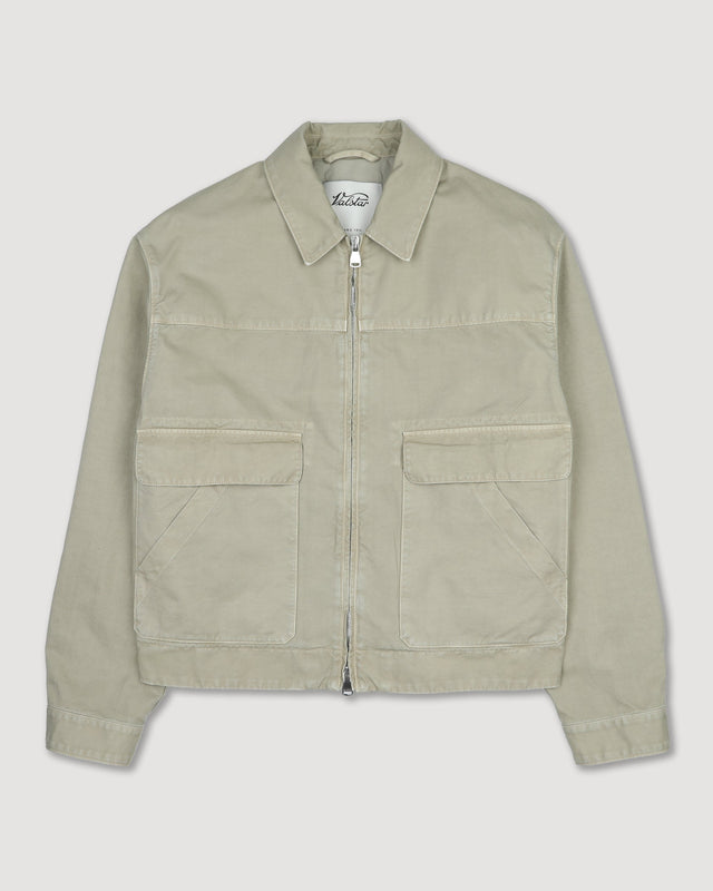 Bob zip jacket in peach-touch cotton canvas, unlined. Green - Artichoke