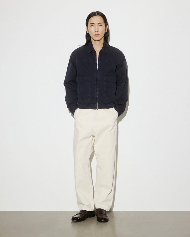 Bob zip jacket in peach-touch cotton canvas, unlined. Blue - Blu