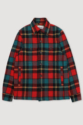 Lined overshirt in checked virgin wool fabric. Multicolor - Green/Red/Black