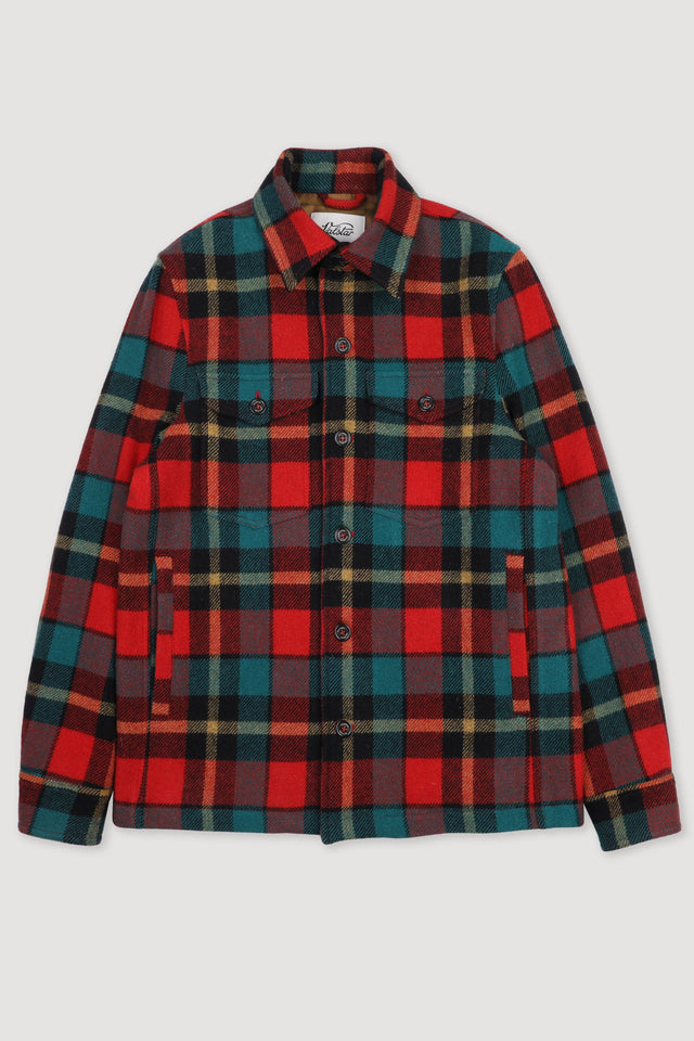 Lined overshirt in checked virgin wool fabric. Multicolor - Green/Red/Black