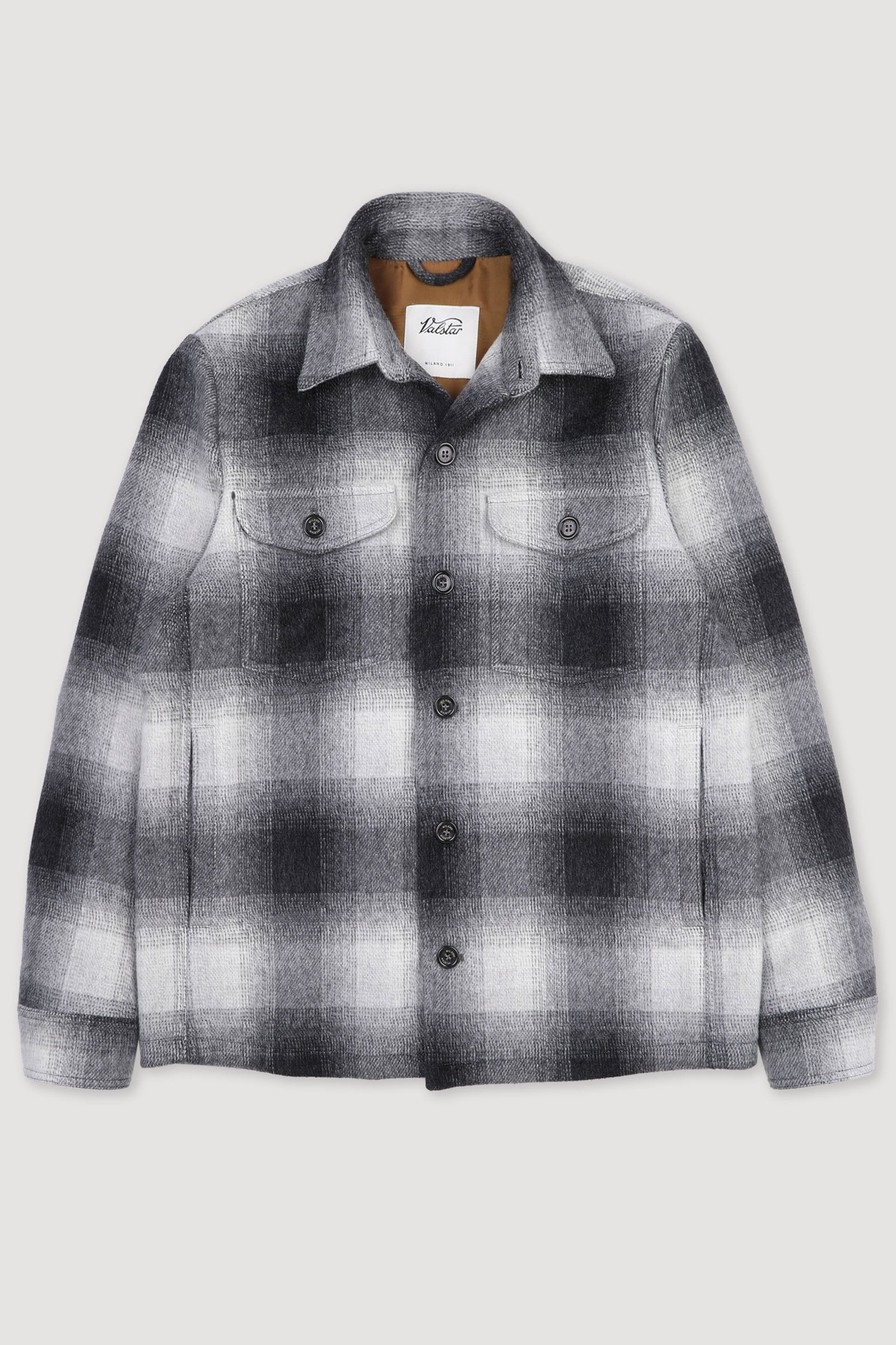 Steve Overshirt In Checked Wool Fabric Lined Grey Grey
