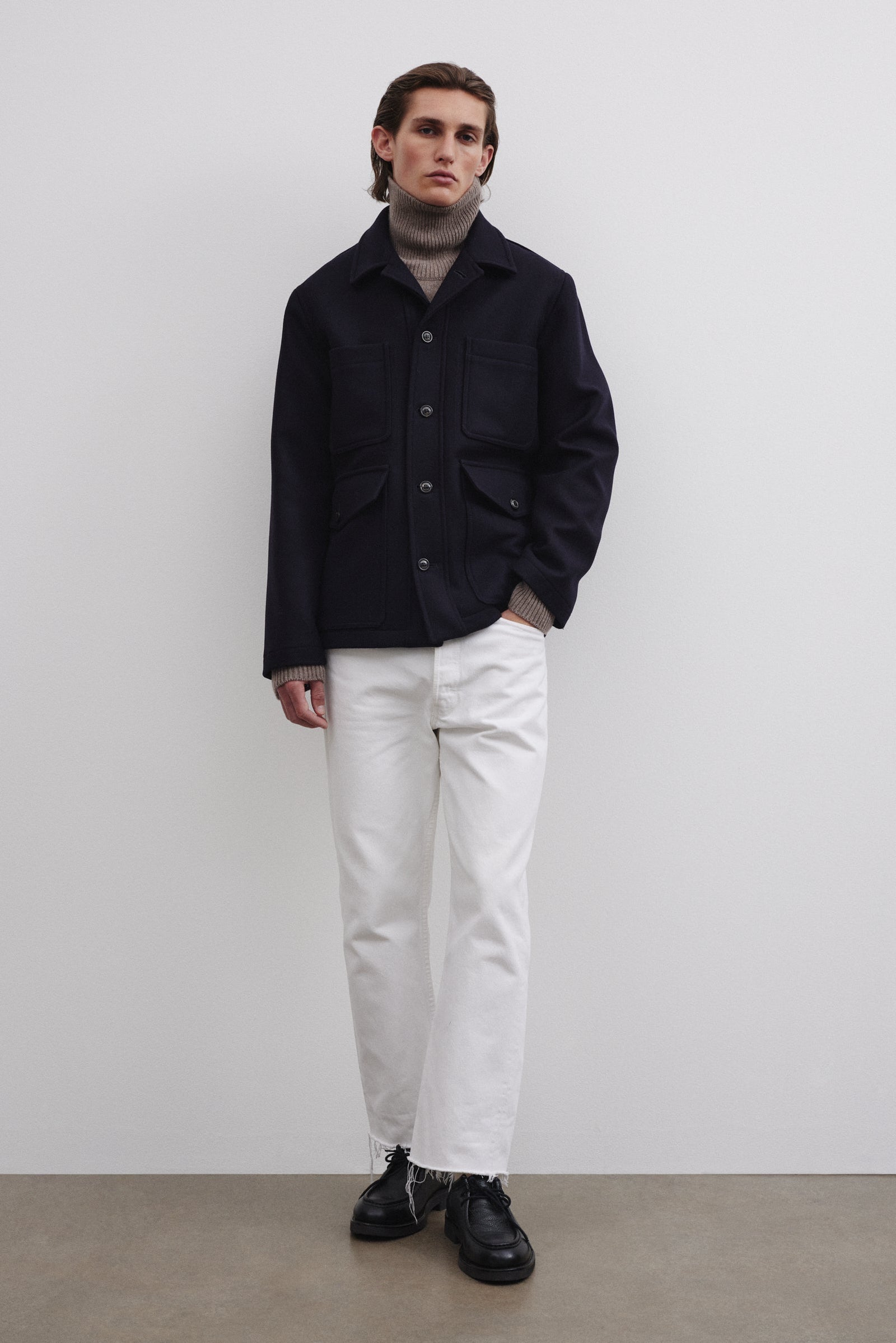 Arthur Lined Work Jacket In Virgin Wool Felt Fabric