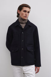 Arthur lined work jacket in virgin wool felt fabric - Navy