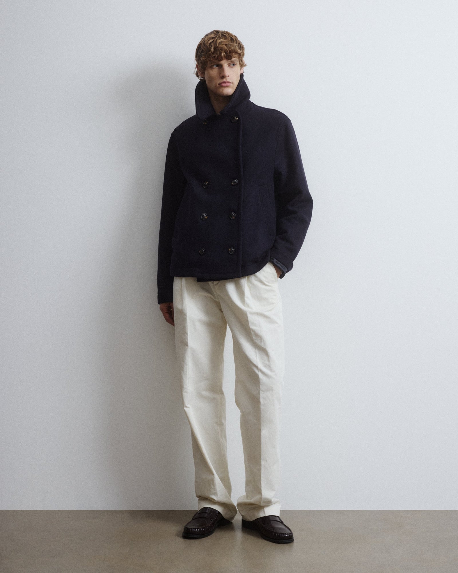 Harold Peacoat In Virgin Wool Felt Lined Blue