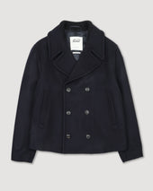 Harold peacoat in virgin wool felt, lined. Blue - Navy