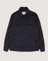 Gus overshirt in water repellent worsted wirgin wool fabric, lined. Blue - Navy