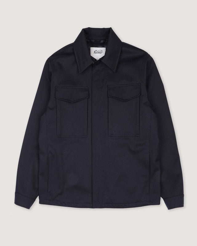 Gus overshirt in water repellent worsted wirgin wool fabric, lined. Blue - Navy