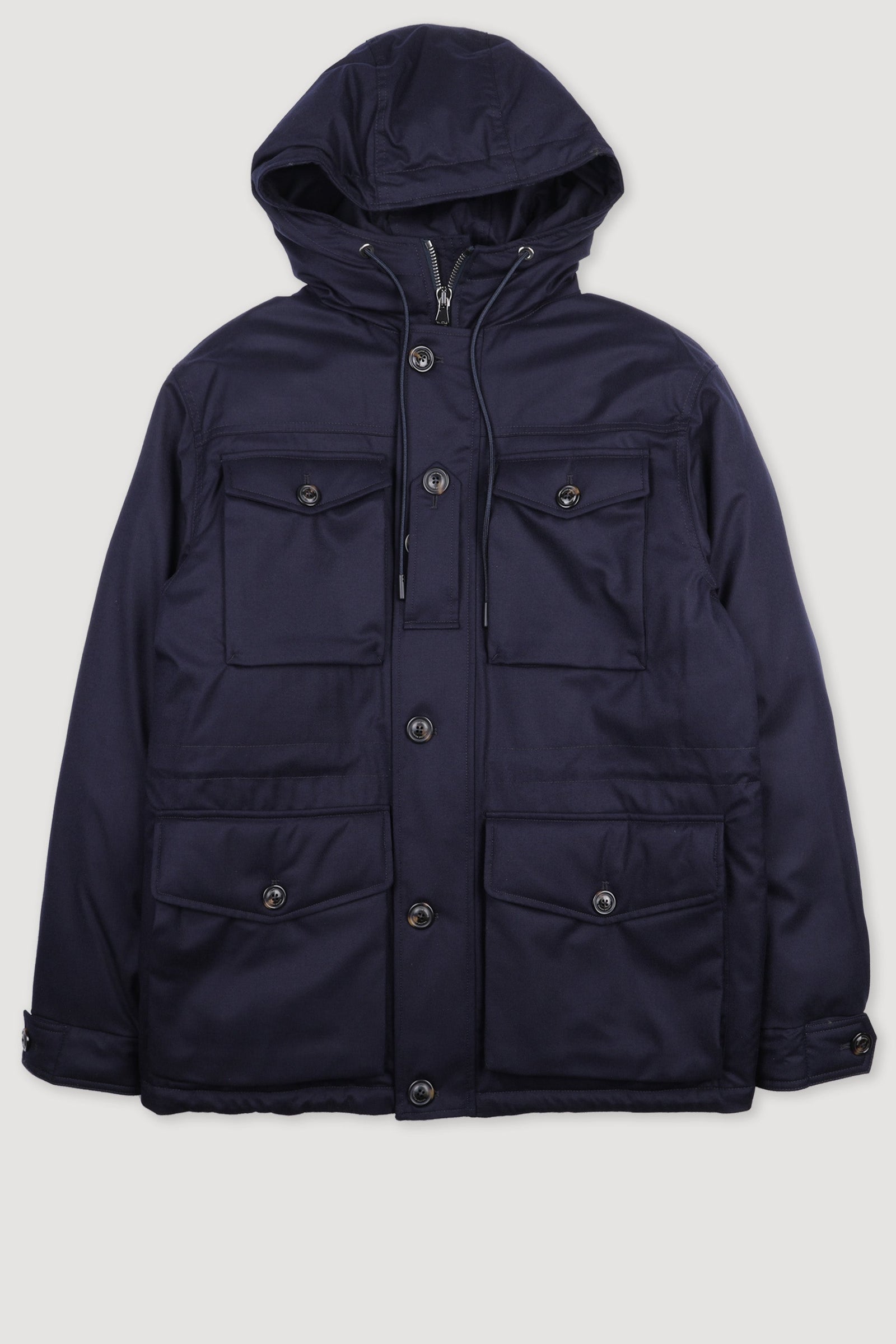 Down Padded Field Jacket In A 2 Two Layer Virgin Wool Flannel Fabric Blue