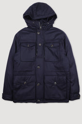 Down padded field jacket in a 2 two layer virgin wool flannel fabric, Blue - Navy