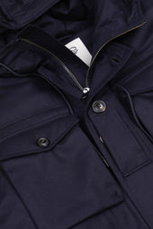 Down padded field jacket in a 2 two layer virgin wool flannel fabric, Blue - Navy
