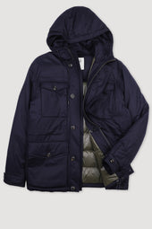 Down padded field jacket in a 2 two layer virgin wool flannel fabric, Blue - Navy