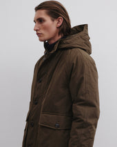 Down padded hooded jacket in a water repellent cotton blend fabric. Green - Testuggine