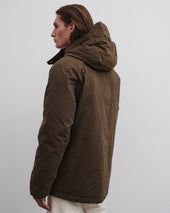 Down padded hooded jacket in a water repellent cotton blend fabric. Green - Testuggine