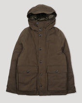 Down padded hooded jacket in a water repellent cotton blend fabric. Green - Testuggine