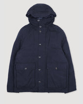 Down padded hooded jacket in a water repellent cotton blend fabric. Blue - Navy
