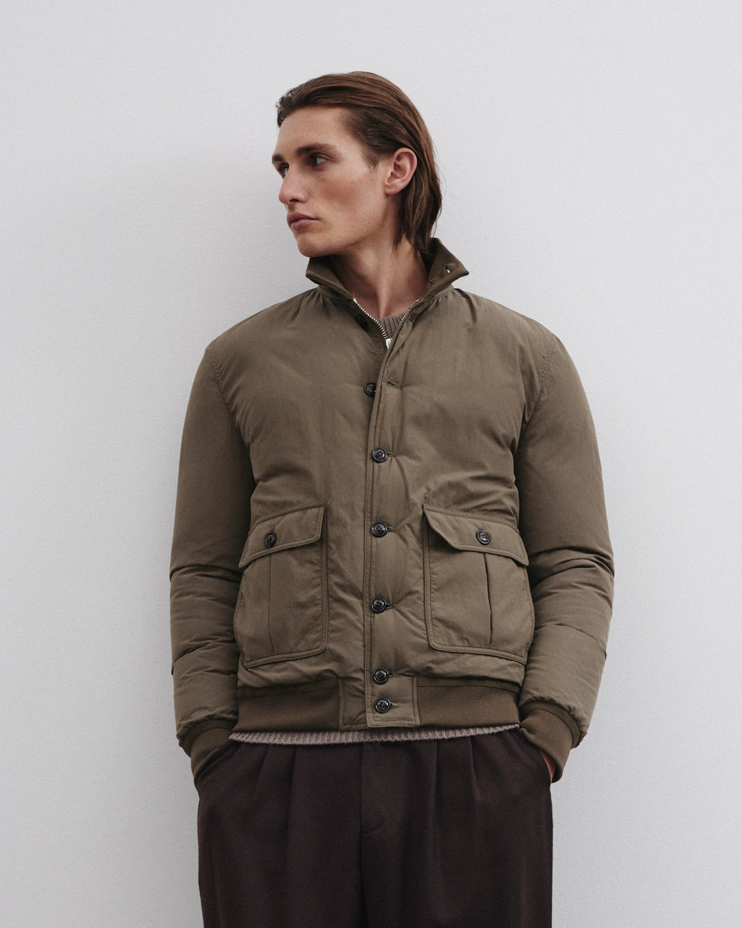 Goose Down Padded Valstarino Jacket In Water Repellent Technical Fabric Green Ficus