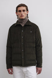 Matt Goose Down Padded Overshirt In Cotton Corduroy Green Frantoio