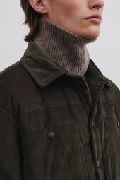 Matt Goose Down Padded Overshirt In Cotton Corduroy Green Frantoio