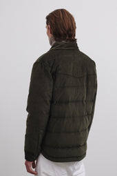 Matt Goose Down Padded Overshirt In Cotton Corduroy Green Frantoio