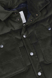 Matt Goose Down Padded Overshirt In Cotton Corduroy Green Frantoio