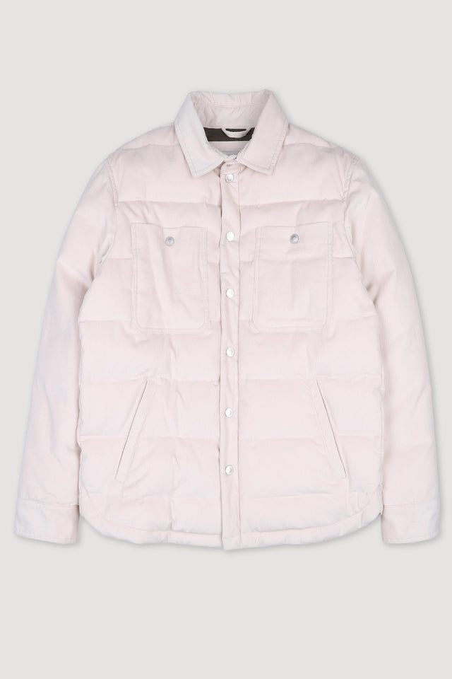 Matt goose down padded overshirt in cotton corduroy. White - Dust