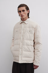 Matt goose down padded overshirt in cotton corduroy. White - Dust