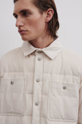 Matt goose down padded overshirt in cotton corduroy. White - Dust