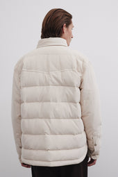 Matt goose down padded overshirt in cotton corduroy. White - Dust