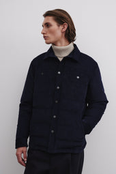 Matt goose down padded overshirt in cotton corduroy. Blue - Navy