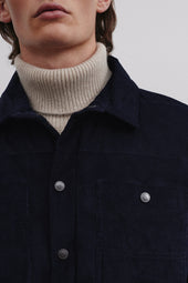 Matt goose down padded overshirt in cotton corduroy. Blue - Navy