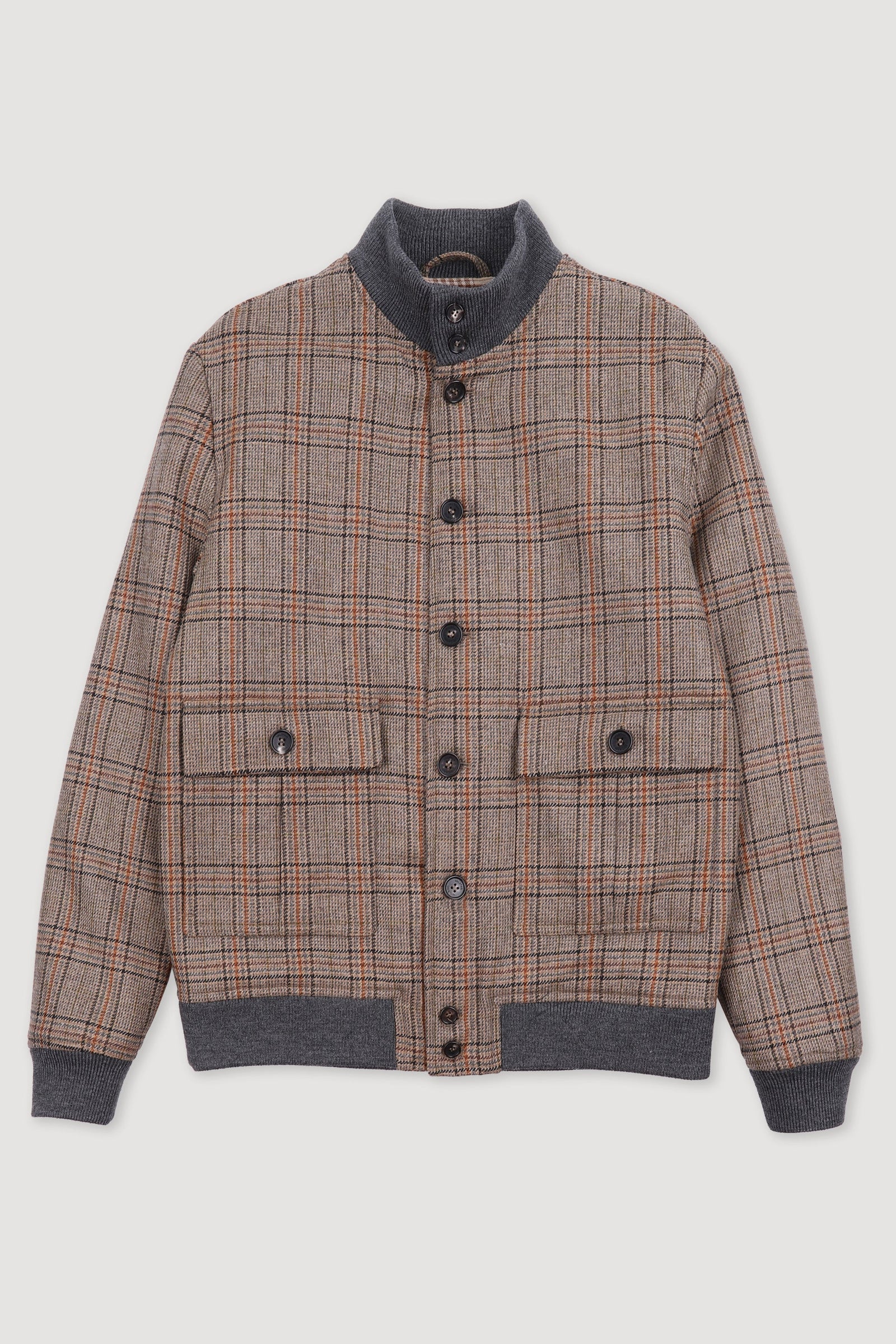 Padded Valstarino Jacket In Prince Of Wales Lambswool Fabric Beige Cammello